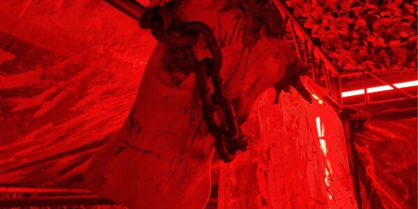 Hanging halloween decoration for slaughterhouse.