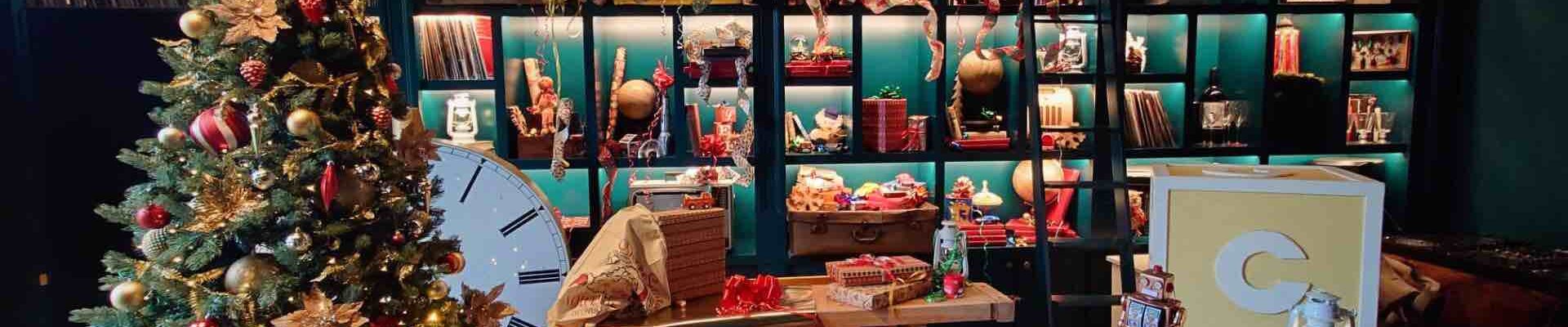 Elf workshop themed grotto installed by Julia Charles.