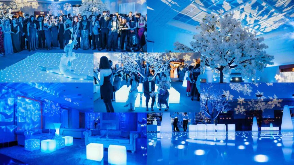 Collage of Futuristic Christmas themed events.