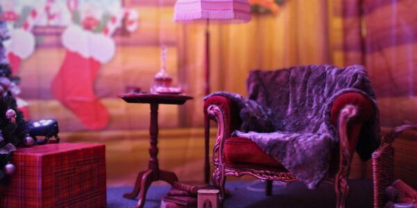 Santas chair and backdrop for facade grotto set up.