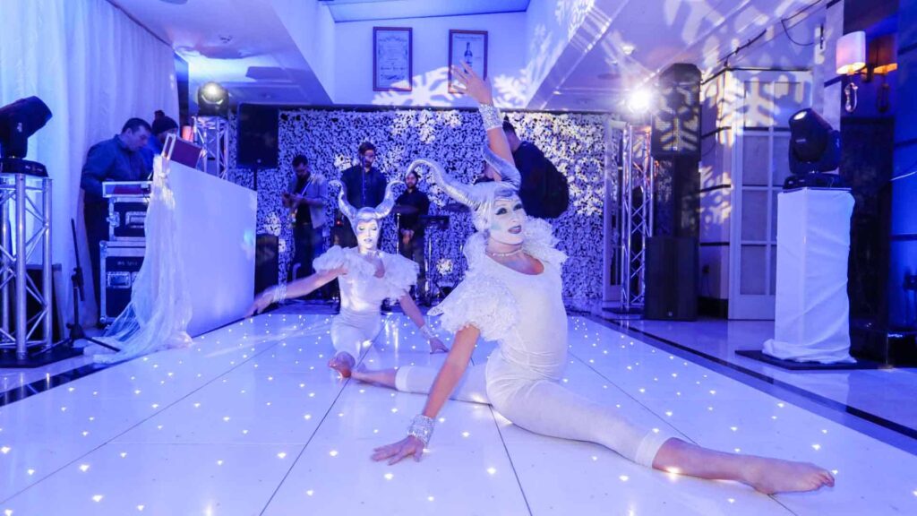 Elegant staging for performers at Corporate Christmas parties and 
events
