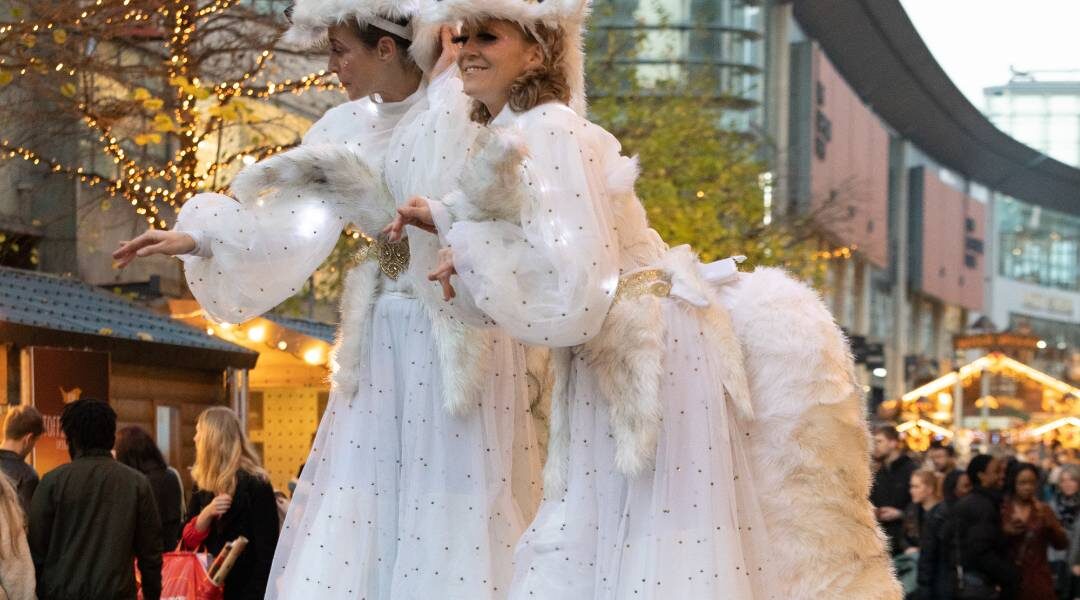 Winter wonderland stilt walkers