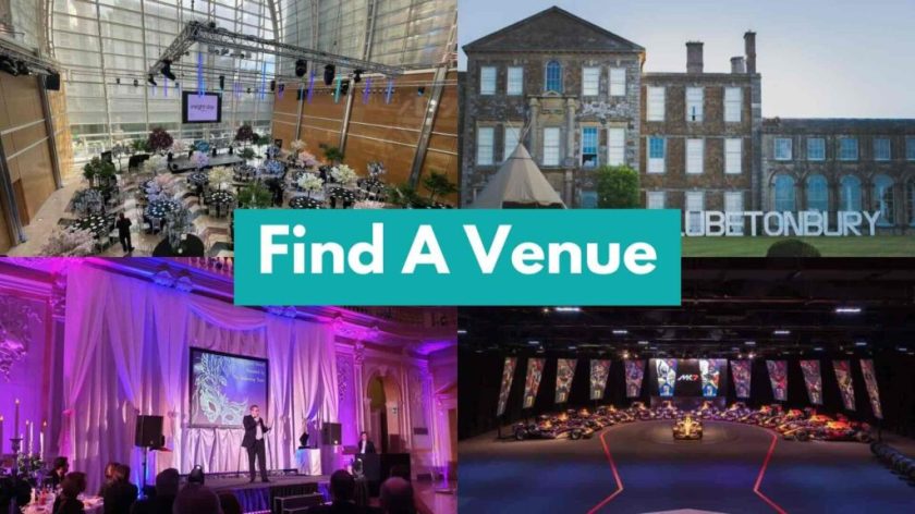 Collage of event venues suitable for Gala Dinners.