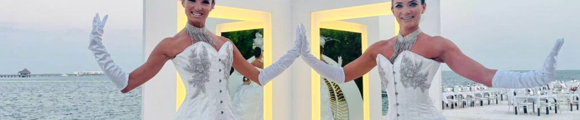 Bauble-Head-Walkabout-Act-White-Attire-Posing