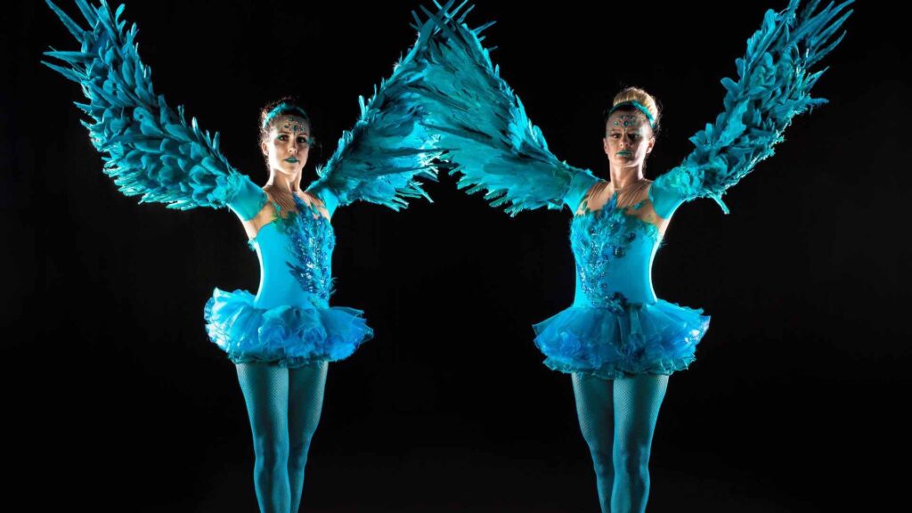 Blue Feathered Ballet performers entertaining on stage