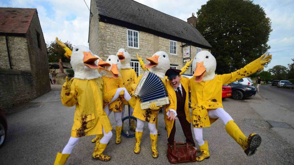Duck Walkabout Entertainers posing with guest.