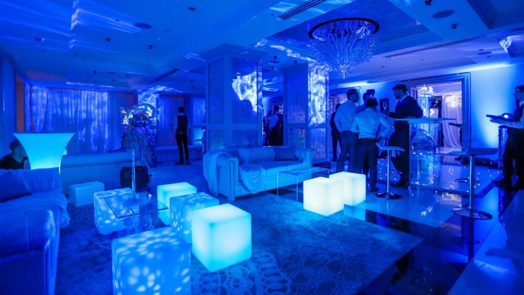 Winter Wonderland Icy Theming and reusable furniture your Corporate Christmas Event