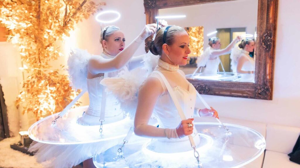 LED Roaming Tables dressed as Christmas angels