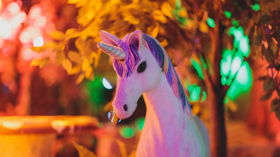 Unicorn toy prop for Christmas toyland theme.