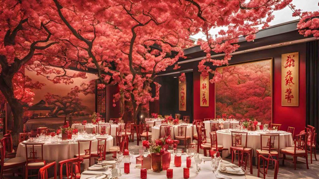 Stunning cherry blossom trees at a Chinese New Year event