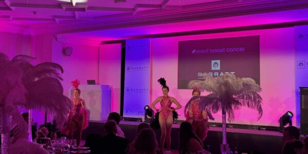 Las Vegas show girls performing at a charity gala event for Barratt Homes.