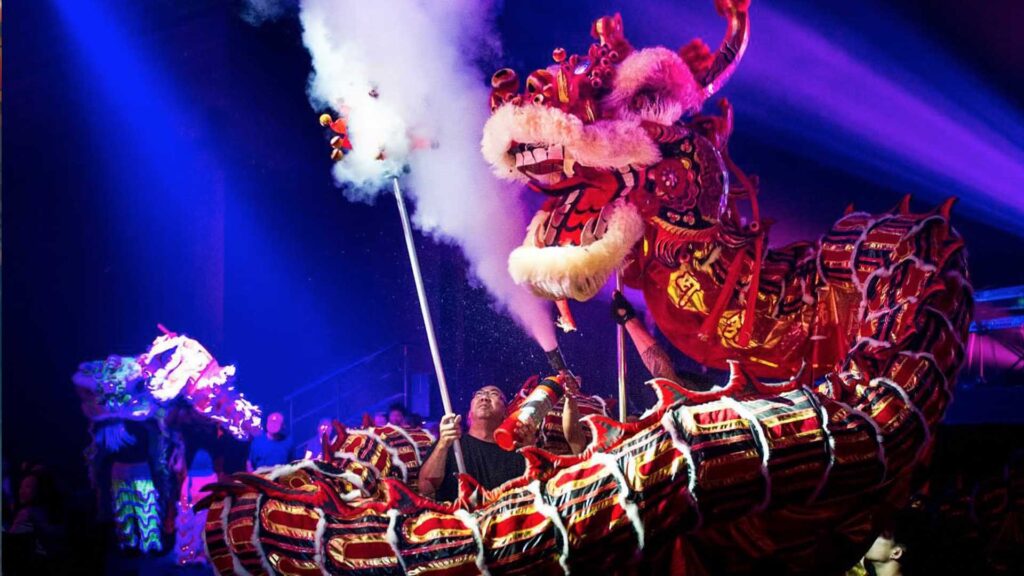 Dragon dancers putting on a Chinese New Year performance