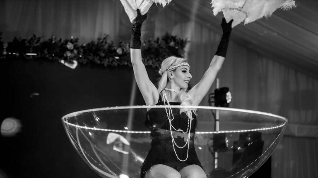 Black and white vintage fan girl Las Vegas event