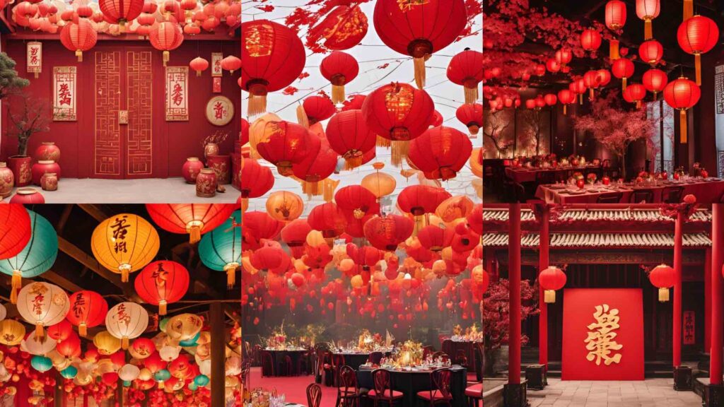 Red Lanterns used to decorate Chinese New Year AI generation.