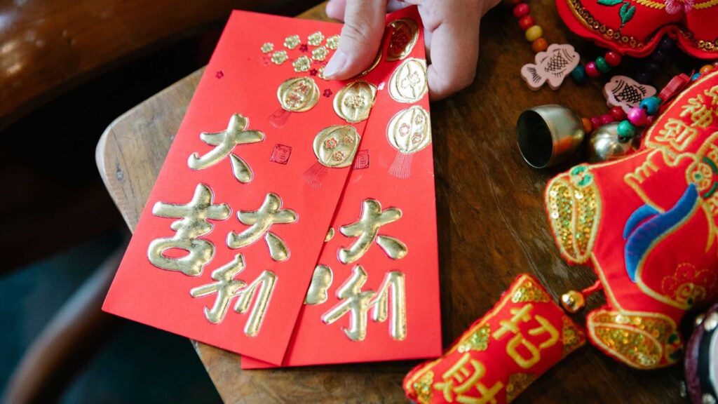 Red envelopes for traditional Chinese New Year gift in Asia.