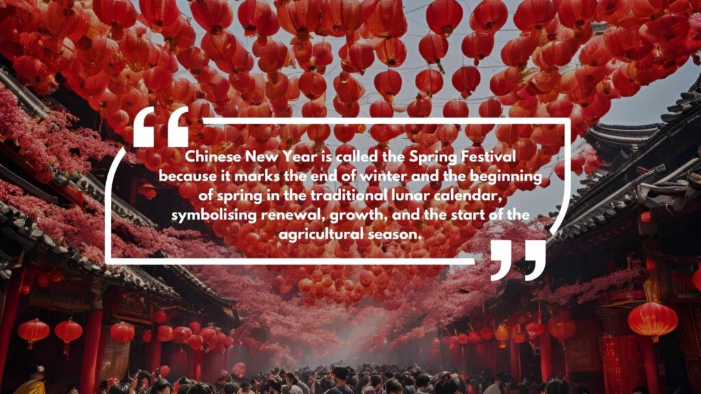 Chinese New Year is called the Spring Festival because it marks the end of Winter and the beginning of Spring.