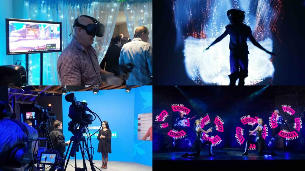 A collage of various digital installations for events