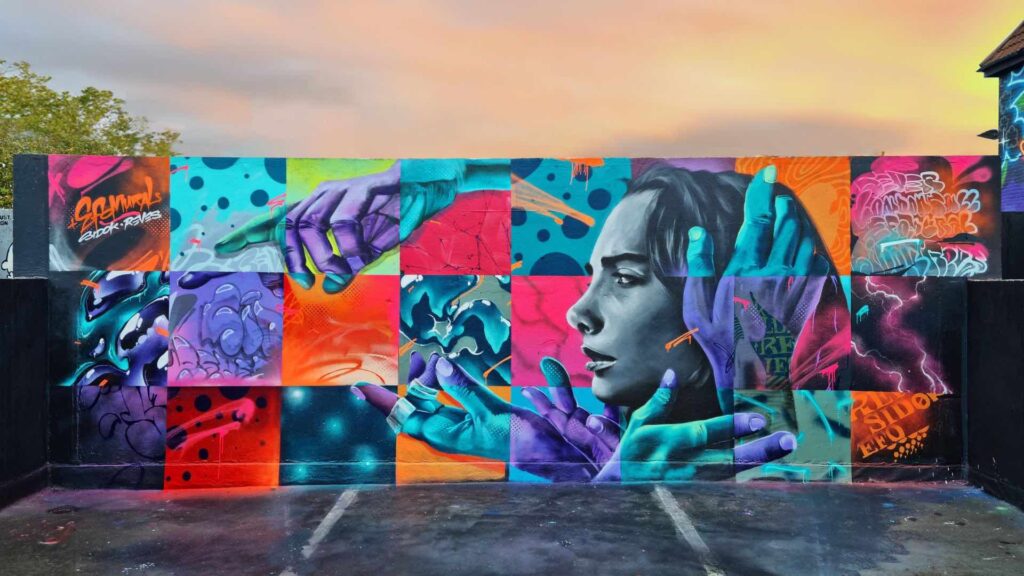 Stunning interactive wall mural colourfully split into squares