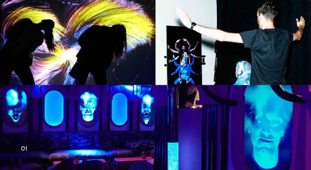 A collage of interactive walls and mirrors used at an event