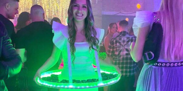 LED hostess table serving drinks at a space themed event.