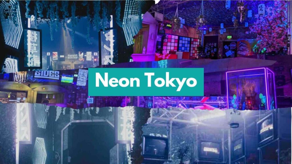 Collage of Neon Tokyo themed sets we've brought to a range of event spaces.