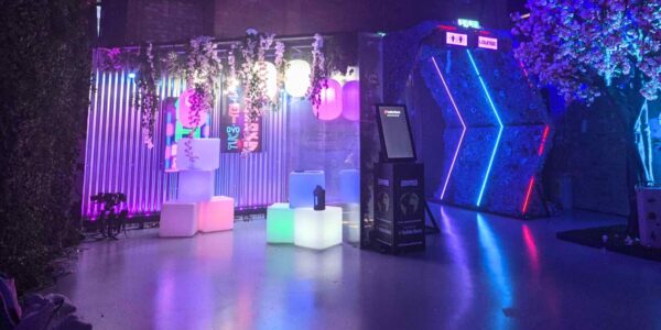 We can create bespoke photo areas with sci fi event theming such as this LED cube illuminated area perfect for social media.
