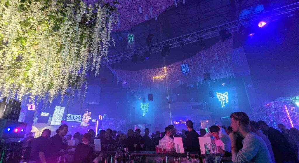 Immersive futuristic themed event space with LED lighting and bespoke set and stage design produced in London.