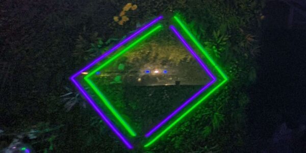Purple and Green LED lighting installation for a Sci-Fi themed event.
