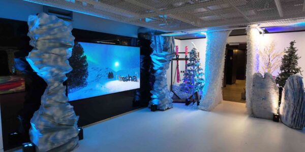 Fresha party space with Winter Wonderland theming.