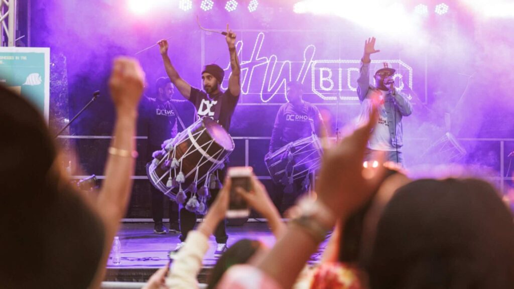 Dhol Drummers on-stage at a summer festival