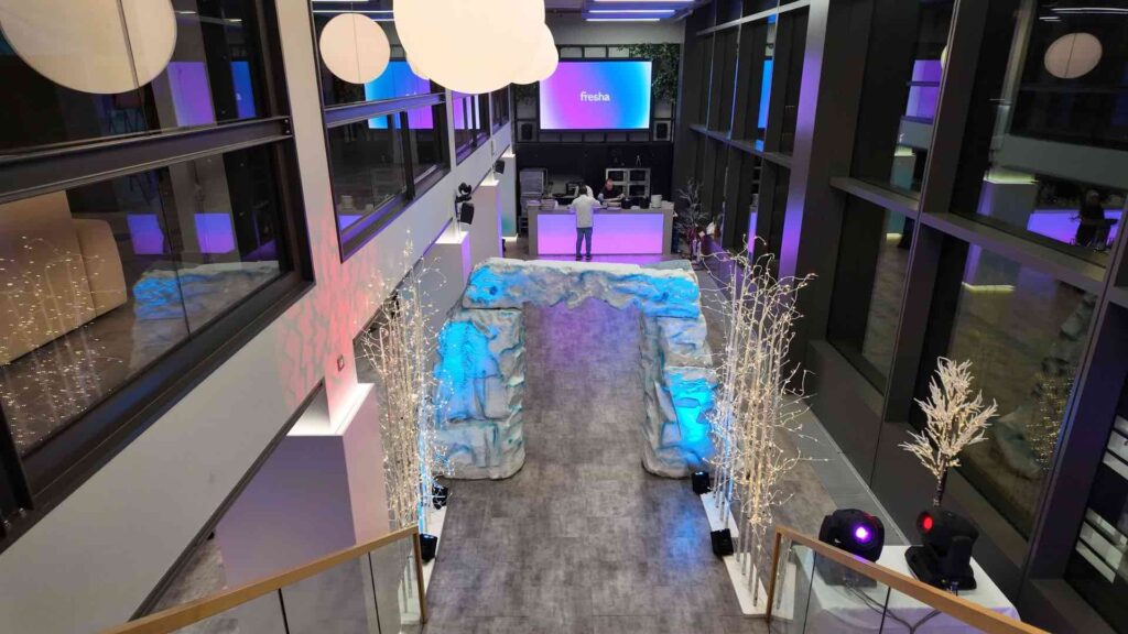 A ice archway created for Winter Wonderland party based at Fresha Office in London.