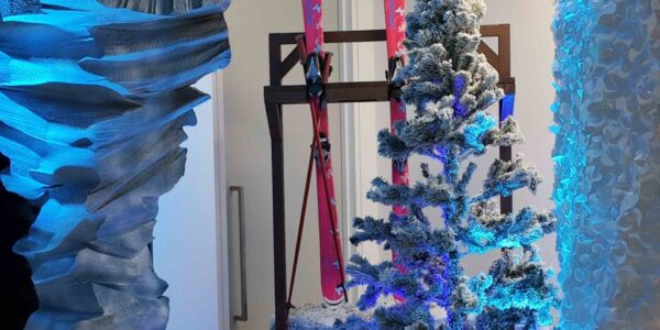 Pink Skis used to complete this winter theming for the entrance of Fresha London Christmas Office Party.