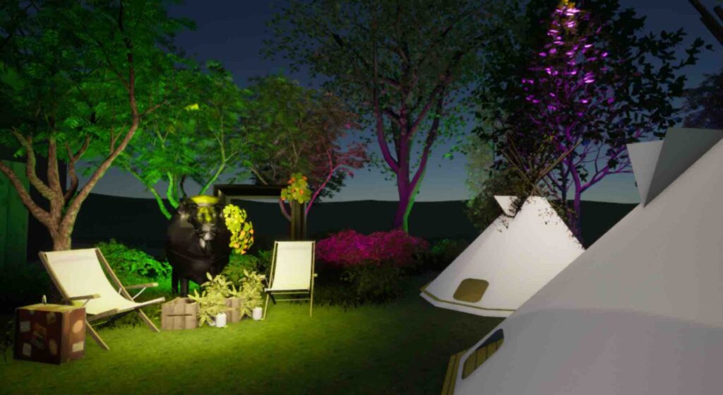 A chill out tent zone designed by CAD for a small festival event for a corporate company including tents and deck chairs.