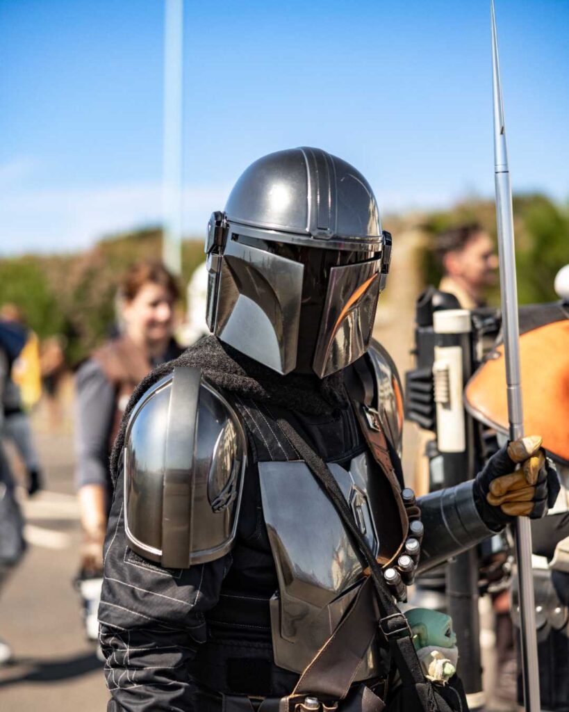 Mandalorian character available to hire in the UK.