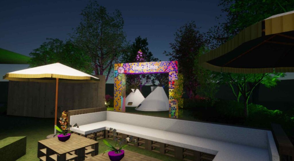 Entrance way design for small company festival at corporate event.