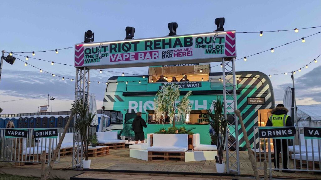 A Riot Rehab branded bus designed for an exhibition festival event