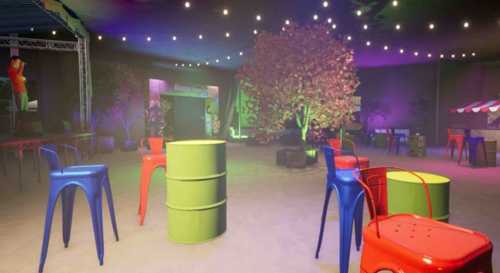Vibrant festival style seating design for an indoor mini festival event.