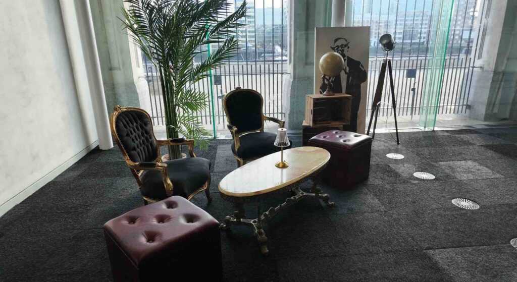 Luxury lounge seating and set up at a 1920s themed event.
