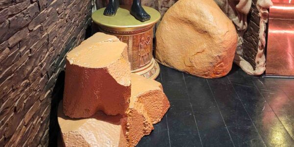Rock and podium props, part of an Egyptian theme and event decor.