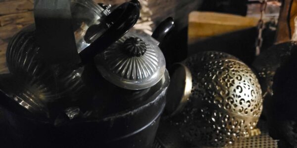Relics and objects used as venue styling props for an Egyptian theme.