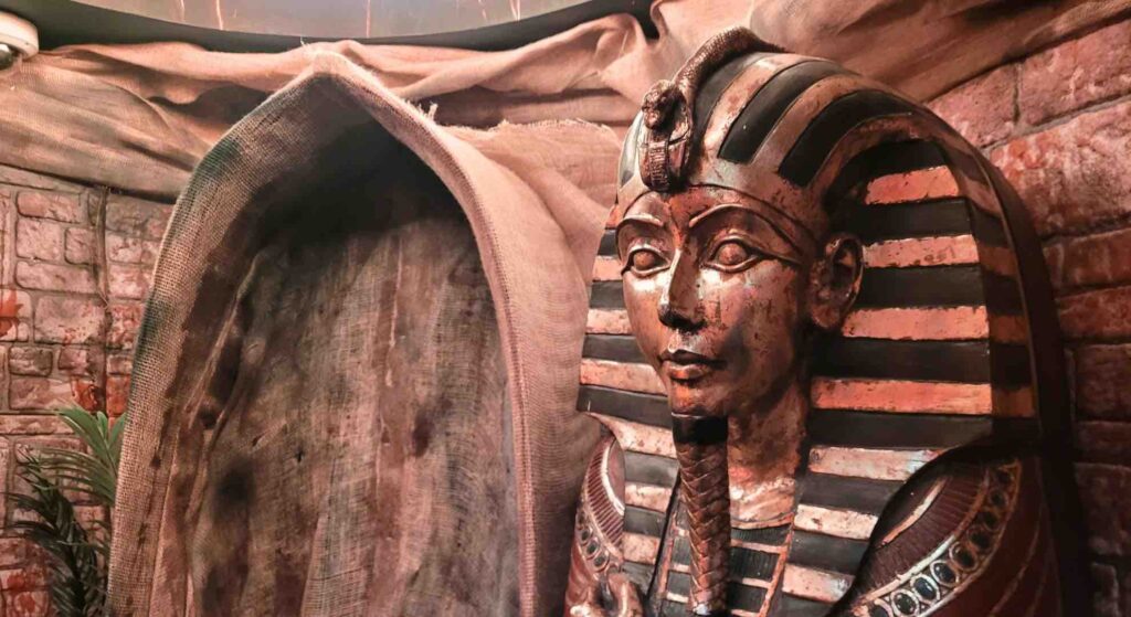 Ancient Egyptian themed sarcophagus and coffin installation for an Egyptian themed event.