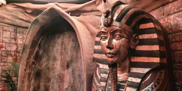 Ancient Egyptian themed sarcophagus and coffin installation for an Egyptian themed event.