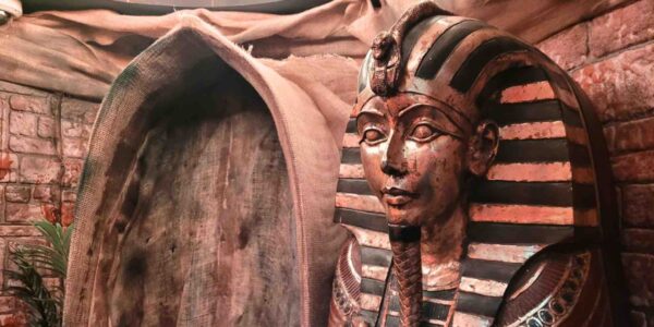 Ancient Egyptian themed sarcophagus and coffin installation for an Egyptian themed event.