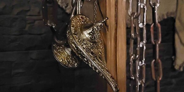 Hanging Egyptian themed lantern relic, a prop for an Egypt theme event.