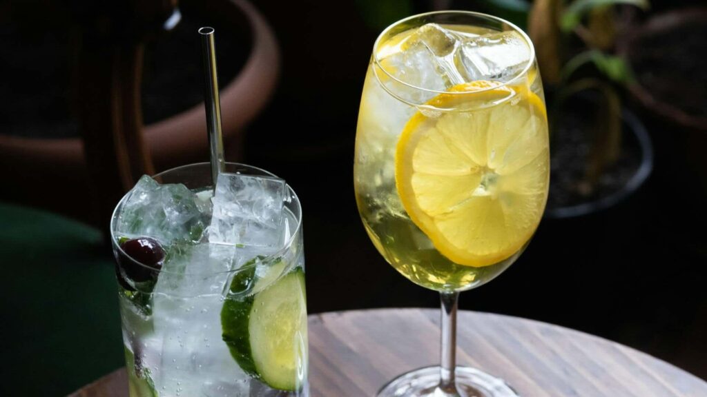 Selection of summer drinks including lemon water.