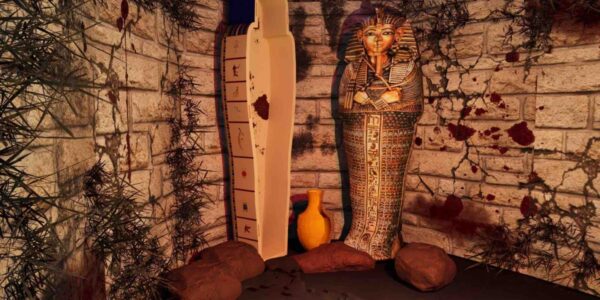 Concept render by our design team showcasing a sarcophagus and tomb installation for a Halloween Egyptian theme.