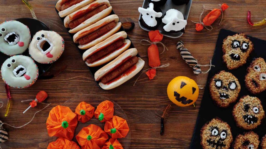 An assortment of Halloween styled foods