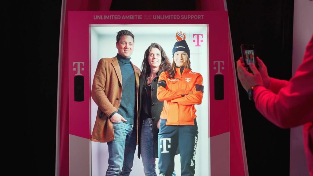 A hologram box image of people at an event