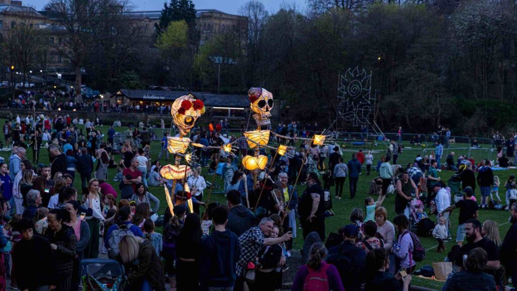 Light-up skeleton puppet entertainment for an outdoor Halloween event