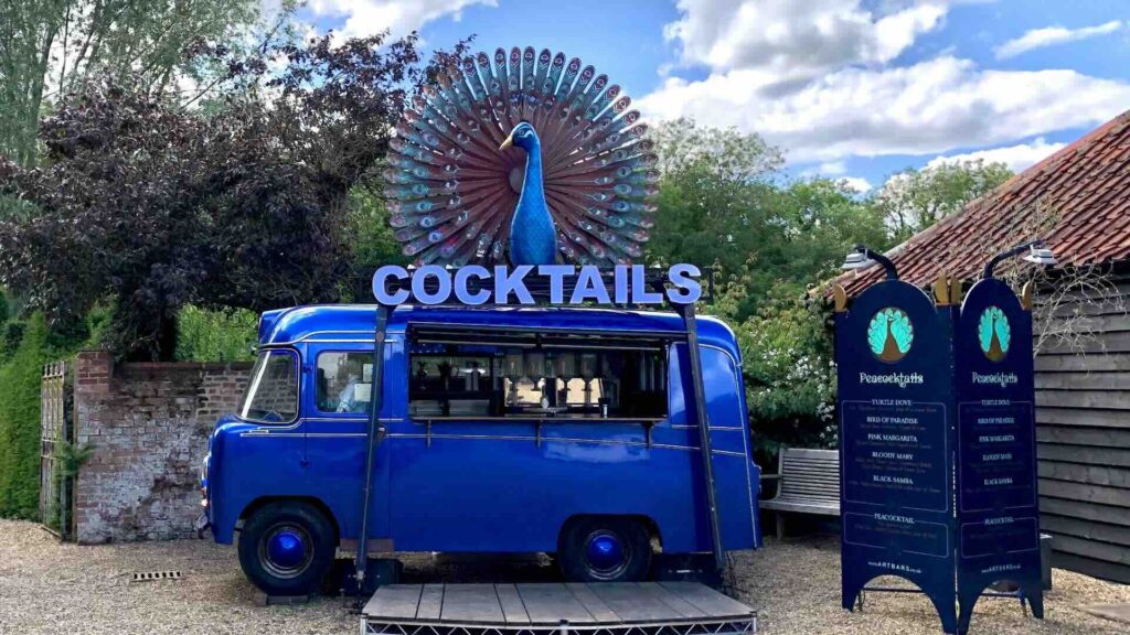 A themed mobile cocktail bar outdoors